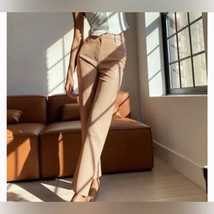 Wilfred Aritzia Melina Stylish Tan High-Waisted Pants size 6 polyurethane